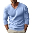 thumbnail image 1 of Men V Neck Dress Sweater Knit Long Sleeve Casual Slim Fit Pullover Sweater Light Blue L, 1 of 4