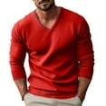 thumbnail image 1 of Men V Neck Dress Sweater Knit Long Sleeve Casual Slim Fit Pullover Sweater Red XL, 1 of 4