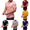 thumbnail image 1 of Men V Neck Short Sleeve Zipper Tennis T Shirts Casual Wear Spring Summer Versatile Everyday Outfits, 1 of 5