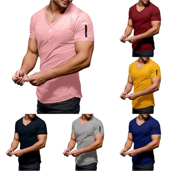 Men V Neck Short Sleeve Zipper Tennis T Shirts Casual Wear Spring Summer Versatile Everyday Outfits