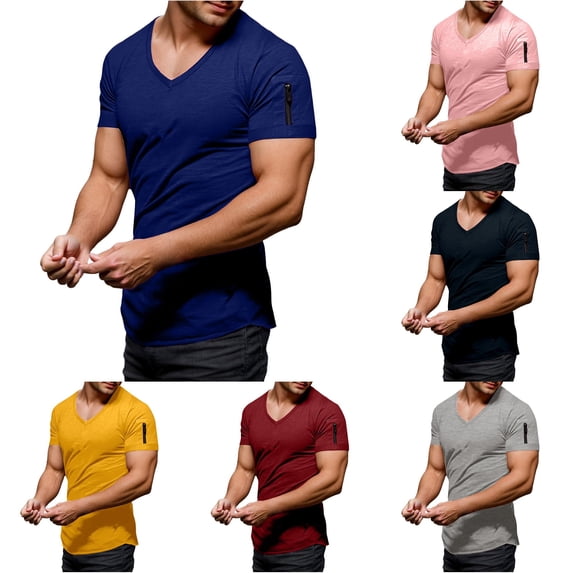 Men V Neck Short Sleeve Zipper Tennis T Shirts Casual Wear Spring Summer Versatile Everyday Outfits