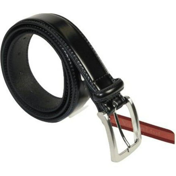 Men VALENTINI Stitched Leather Belt Classic Pin Buckle Business Dress V711 Black