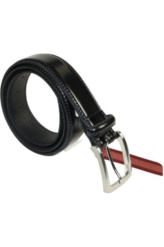 Men VALENTINI Stitched Leather Belt Classic Pin Buckle Business Dress V711 Black