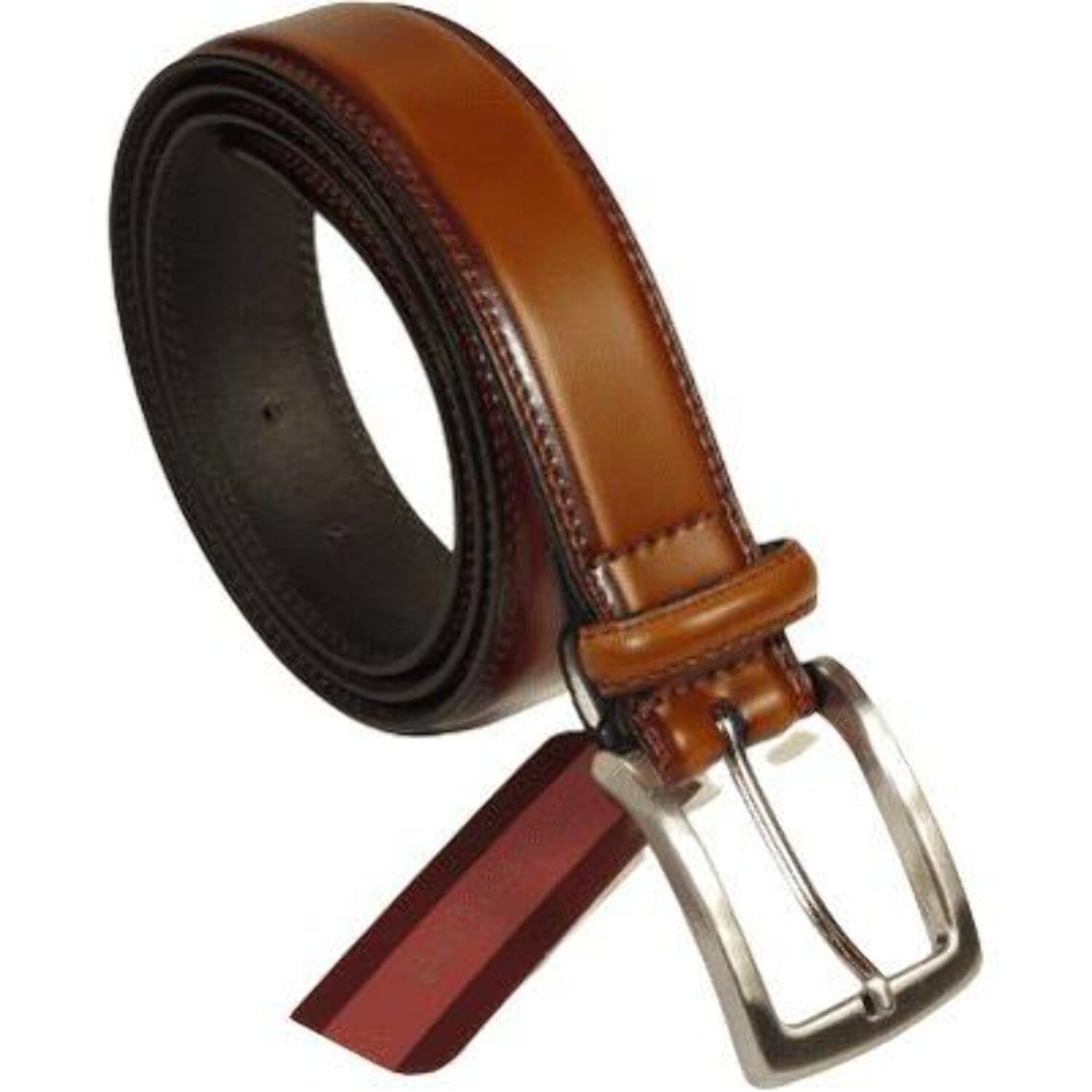 Men VALENTINI Stitched Leather Dress Belt Classic Pin Buckle V711