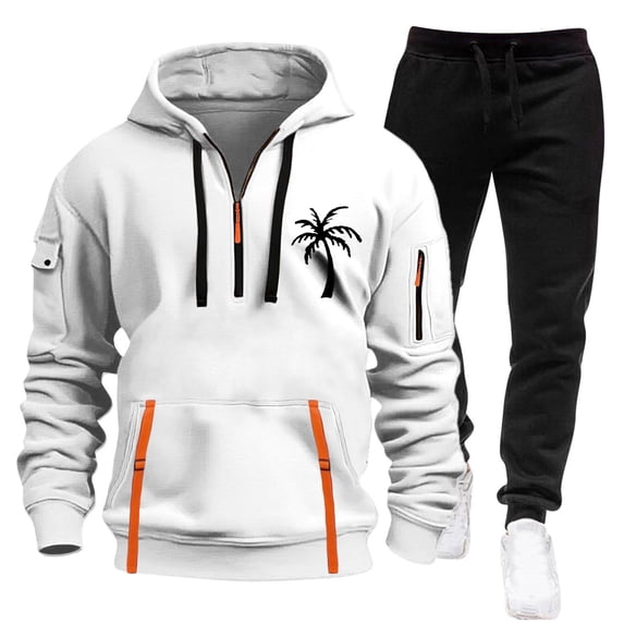 Men Vacation Outfits Sets Hooded Cargo Sweatshirt and Jogger Set Long Sleeve Pullover Top with Pockets Casual Two Piece Tracksuit