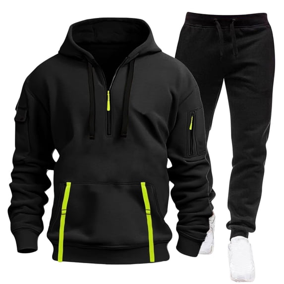 Men Vacation Outfits Sets Hooded Cargo Sweatshirt and Jogger Set Long Sleeve Pullover Top with Pockets Casual Two Piece Tracksuit