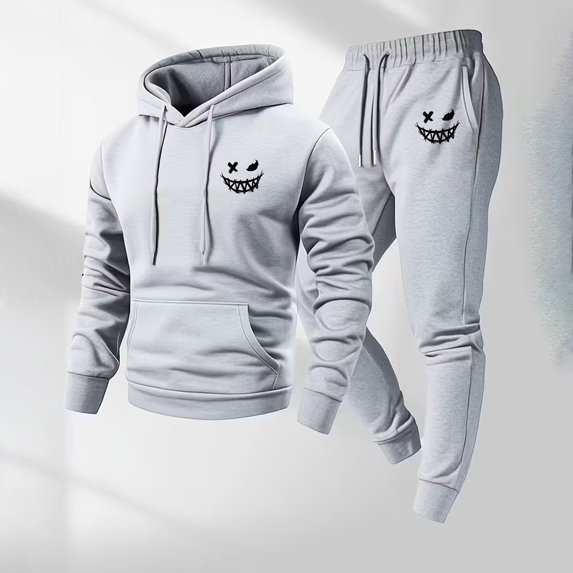Men Vacation Outfits Sets Matching Print Hoodie and Jogger Set Long Sleeve Fleece Pullover with Pockets Casual Two Piece for Fall Winter and Lounge