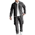 thumbnail image 1 of Men Vacation Outfits Sets Solid Collared Long Sleeve Top and Cargo Pants Set Casual Two Piece Tracksuit, 1 of 5