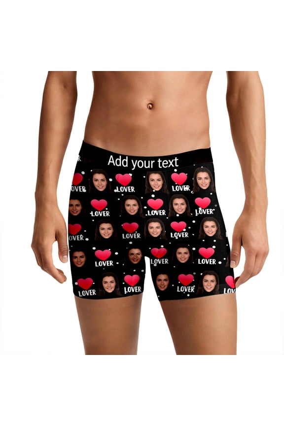 Men Valentines Boxer Briefs Funny Face Novelty Underwear Comfort Breathable Underpants Sleep Short Black S