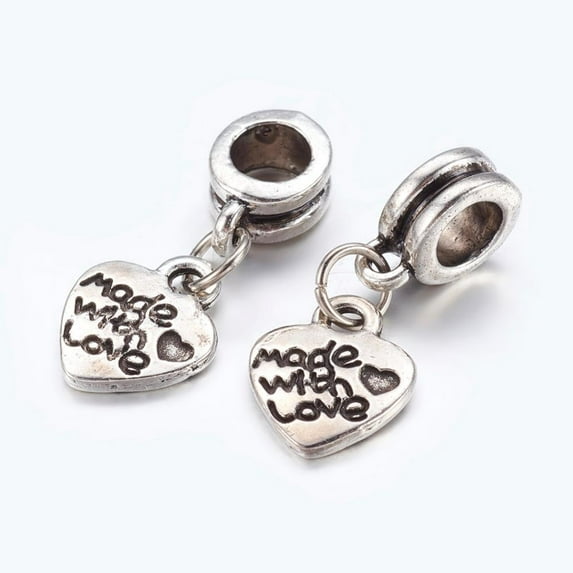 Men Valentines Day Gift Ideas Alloy European Dangle Charms Heart Silver 22mm Hole: 5mm