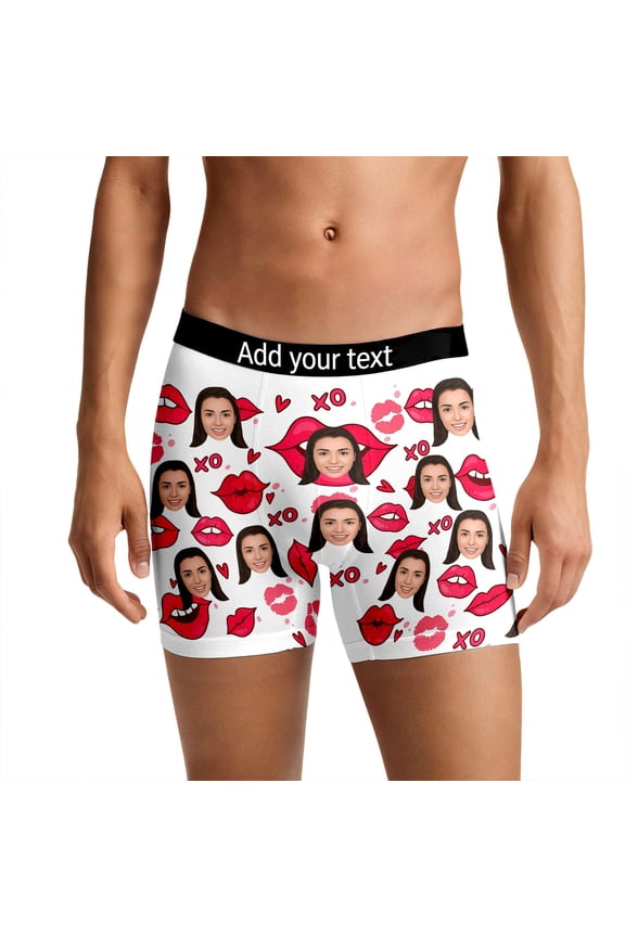 Men Valentines Funny Face Boxer Briefs Funny Novelty Underwear Breathable Underpants Novelty Pattern Printing White XXXL