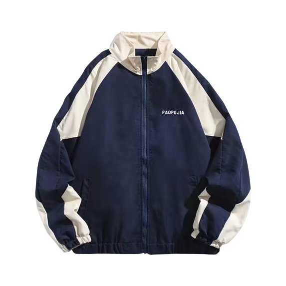 Men Varsity Jacket Zipper Color Block Windbreaker Long Sleeve Streetwear Coat Vintage Letter Print Oversized