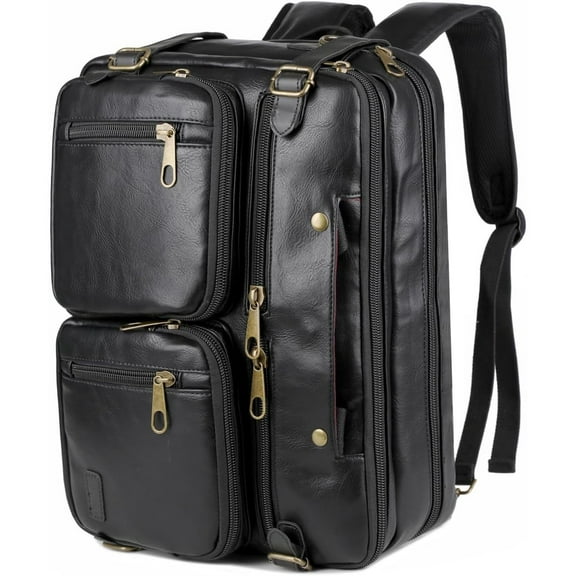 Men Vegan Leather Briefcase Backpack Hybrid 17 Inch Laptop Bag Case Business Messenger bag HB-22