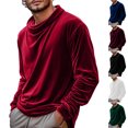 thumbnail image 1 of Men Velvet Long Sleeve Shirts Casual Loose Pleated Crewneck Velour Pullover Tshirt Comfy Soft Lightweight Winter Warm Tops, 1 of 5