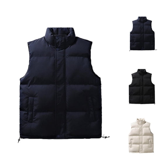 Men Vest Dqueduo Men's Stand-Up Collar Button Cargo Pocket Zip Sleeveless Padded Jacket Blue XXXXL