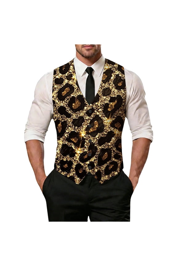 Men Vest Sleeveless Jacket Top Carnival Clothes For Glitter Sequins Party Vest Outerwear For Carnival Festival Celebration And Stage Performance Gold 4XL
