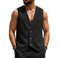 thumbnail image 1 of Men Vest Slim Fit Formal Business Wedding Prom Party Button Down Dress Waistcoat Summer Casual Sleeveless Suit Vests, L, 1 of 5