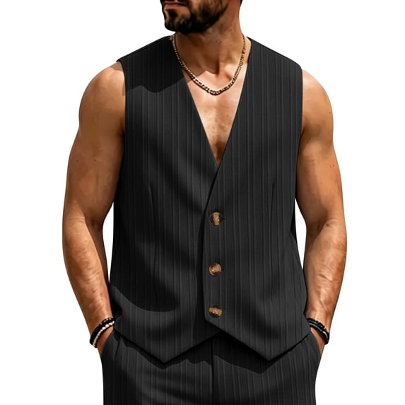 Men Vest Slim Fit Formal Business Wedding Prom Party Button Down Dress Waistcoat Summer Casual Sleeveless Suit Vests, L