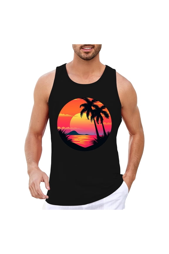 Men Vest Tee Mens Summer Vacation Beach Hawaii Graphic 3D Printed Sleeveless Vest Top Business Office Sleeveless Tank Shirt For Man