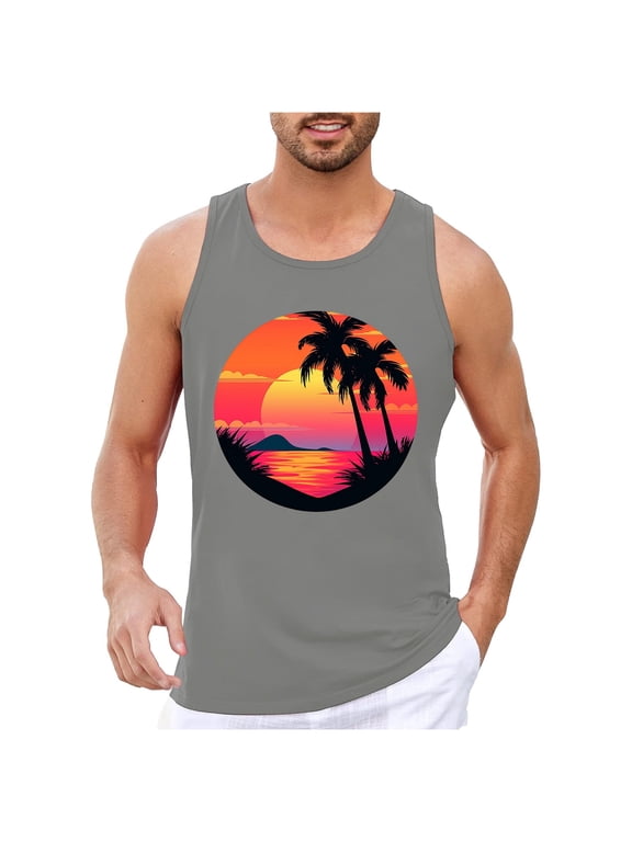 Men Vest Tee Mens Summer Vacation Beach Hawaii Graphic 3D Printed Sleeveless Vest Top Business Office Sleeveless Tank Shirt For Man