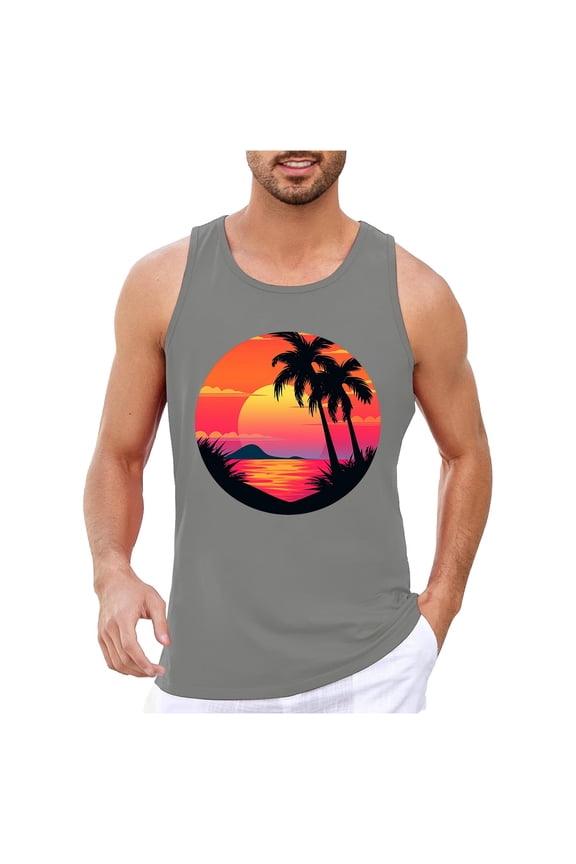 Men Vest Tee Mens Summer Vacation Beach Hawaii Graphic 3D Printed Sleeveless Vest Top Business Office Sleeveless Tank Shirt For Man