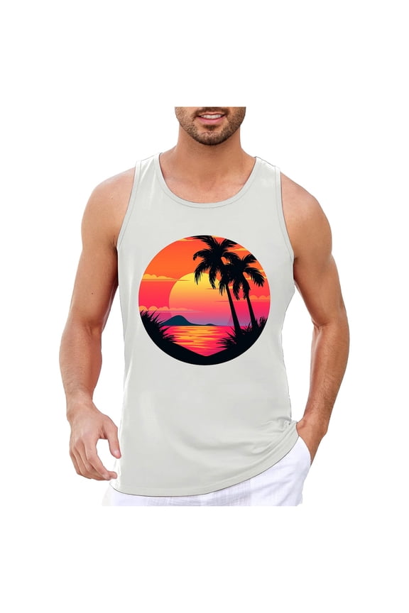 Men Vest Tee Mens Summer Vacation Beach Hawaii Graphic 3D Printed Sleeveless Vest Top Holiday Vacation Beach Bodybuilding Sleeveless T-Shirt