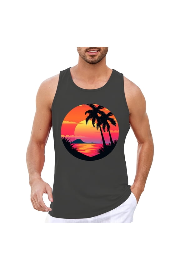 Men Vest Tee Mens Summer Vacation Beach Hawaii Graphic 3D Printed Sleeveless Vest Top Summer Workout Seaside Tank Top For Man