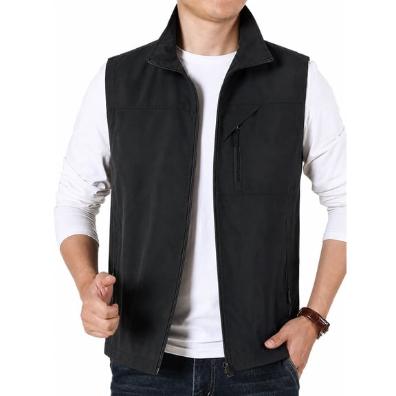 Men Vests Lightweight Golf Vest Windproof Sleeveless Casual Jacket Outerwear for Travel Sport Pocket