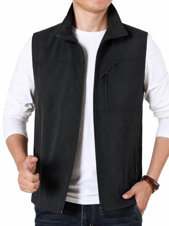 Men Vests Lightweight Golf Vest Windproof Sleeveless Casual Jacket Outerwear for Travel Sport Pocket