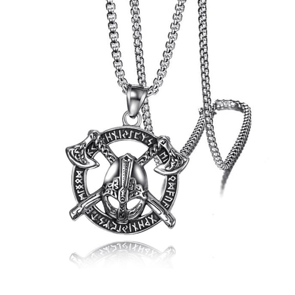 Men Viking Warrior Axe Necklace Nordic Vikings Rune Celtic Runic Amulet Pendant Chain Punk Biker Hip Hop Jewelry for Man Women