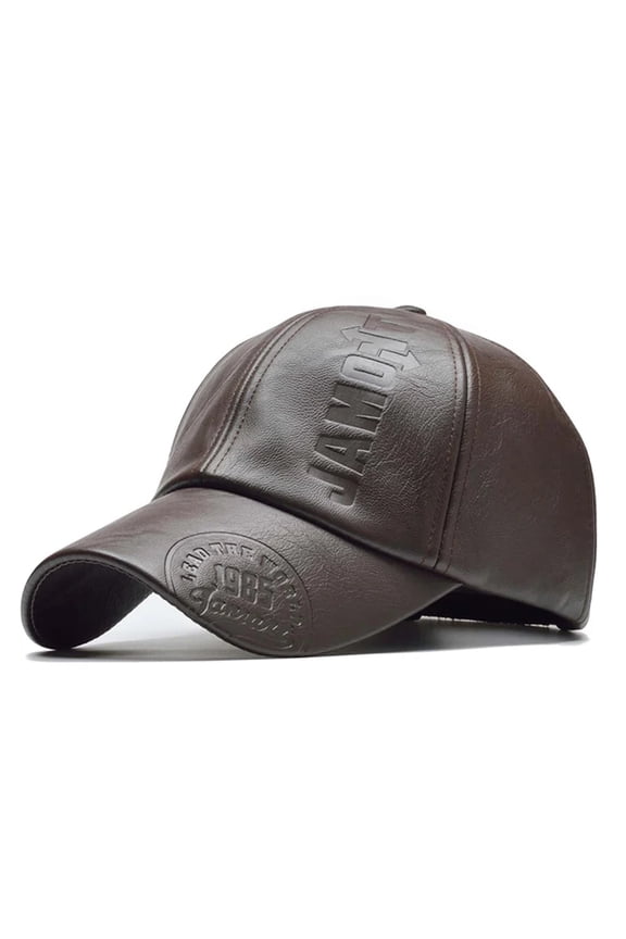 Men Vintage Adjustable Baseball Cap PU Leather Hat Mens Trucker Caps Dad Hat Winter Warm Hats