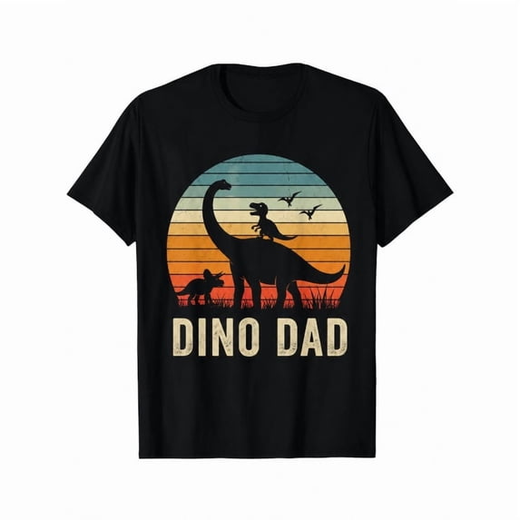 Men Vintage Dino Dad Retro Sunset Dinosaur Silhouette Graphic T-Shirt, Funny Dinosaur Lover Father’s Day Casual Short Sleeve Tee