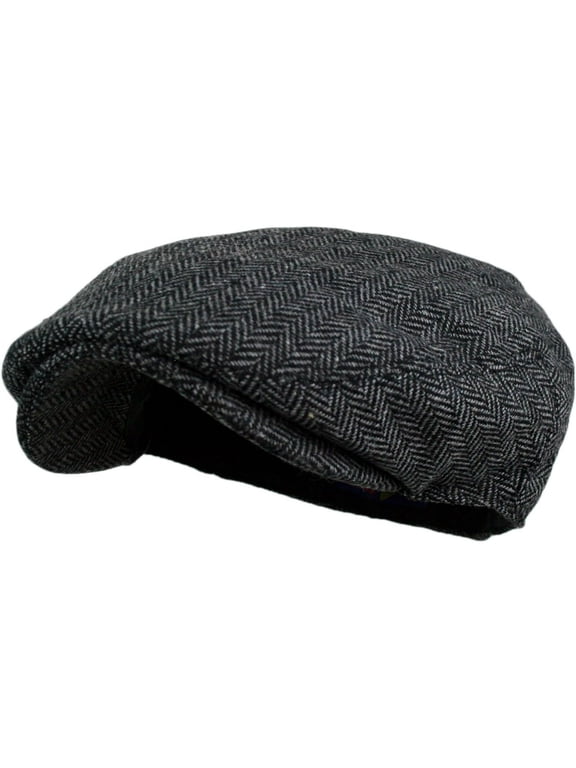 Men Vintage Herringbone Tweed Wool Blend Newsboy Ivy Hat Flat Cap Large X Large Charcoal