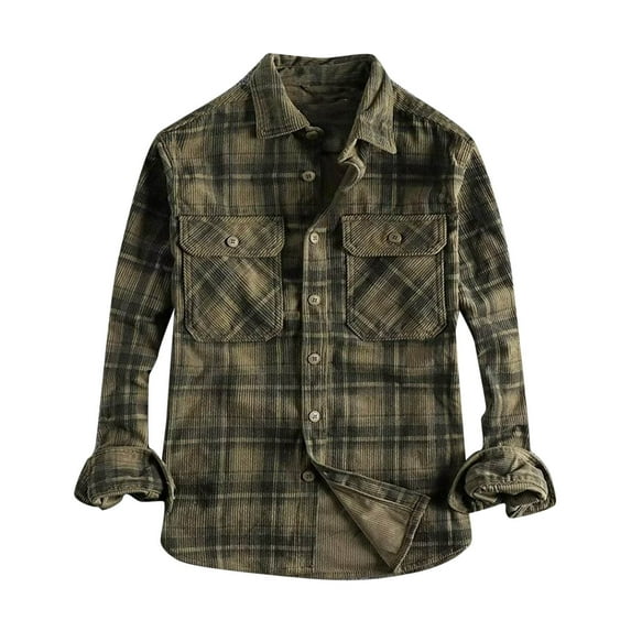 BVnarty Plaid Shirts for Men Men Vintage Plaid Long Sleeve Shirt Turndown Collar Button With Pockets Casual Lightweight Fabric for Spring Fall Winter Outdoor Fashion