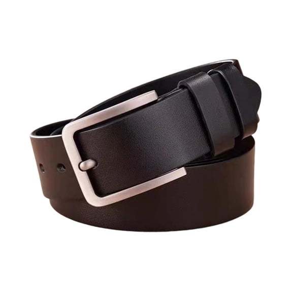 Men Vintage Reversible Faux Leather Waist Belt, Rotating Square Prong Buckle Solid Tone Casual Dress Belt for Work Travel Jeans Black