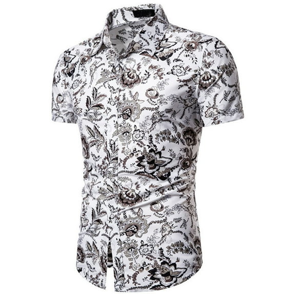 Men Vintage Shirt Printed/ Solid Tshirts Slim Fit Button-Down Blouses Tops Casual Comfy Clothing
