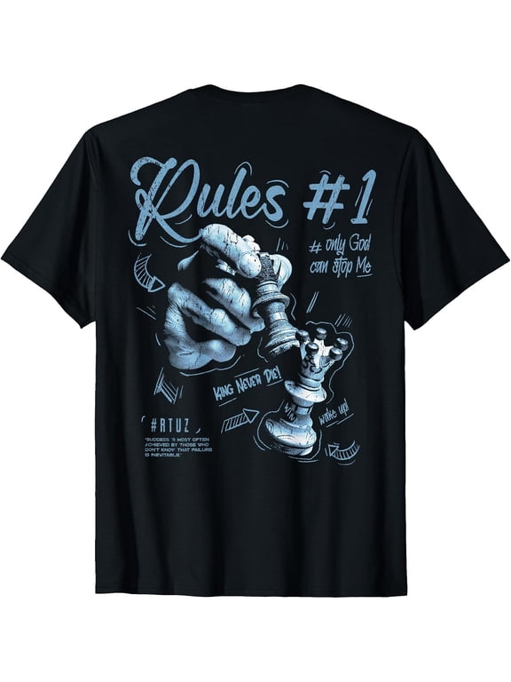 Men Vintage Streetwear Graphic T‑Shirt, Y2K Urban Chess Back Print Short‑Sleeve Tee, Edgy Hip Hop Style Casual Top for Everyday Wear