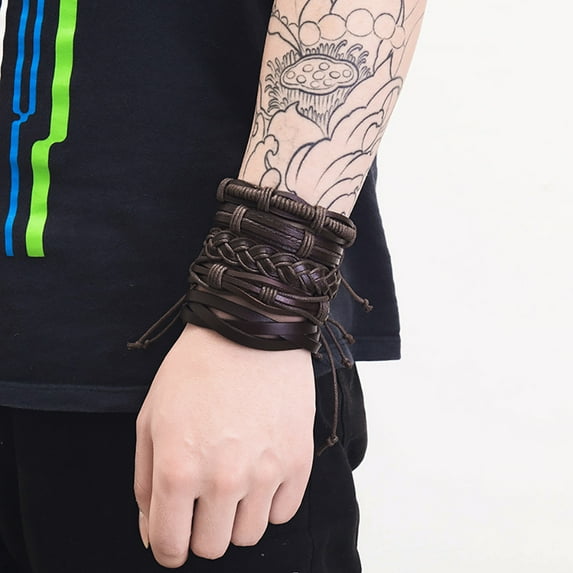 Men Vintage Woven Leather Bracelet Alloy Guitar Leather Bracelet Set Mother's Day Birthday Anniversary Gifts for Mom Of The Day