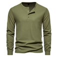thumbnail image 1 of Men Waffle Henley Shirts Buttons Collar Long Sleeve Casual Pullover Soft Stretch Lightweight Tees Fall Basic Tops, 1 of 6