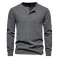 thumbnail image 1 of Men Waffle Henley Shirts Buttons Collar Long Sleeve Casual Pullover Soft Stretch Lightweight Tees Fall Basic Tops, 1 of 5