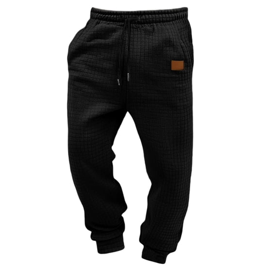 Men Waffle Jogger Pants Drawstring Elastic Waist Sweatpants with Pocket,Casual Comfy Home Outdoor or Sports Daily Wear,Black,XL