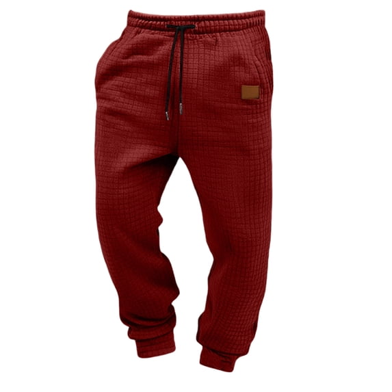 Men Waffle Jogger Pants Drawstring Elastic Waist Sweatpants with Pocket,Casual Comfy Home Outdoor or Sports Daily Wear,Red,L