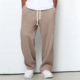 thumbnail image 1 of Men Waffle Knit Pants Drawstring Elastic Waist Casual Lounge Trousers Breathable Lightweight Sweatpants with Pockets Solid Color Comfort Fit Year Round Wear, 1 of 5