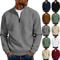 thumbnail image 1 of Men Waffle Knit Pullover, Quarter Zip Sweatshirt No Hood, Casual Soft Lightweight Solid Color Long Sleeve Fall Sweatshirt, Xl, 1 of 7