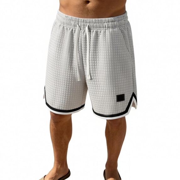 Men Waffle Knit Relaxed Fit Basketball Shorts, Drawstring Elastic Waist Striped Split Hem Athletic Shorts Breathable Casual Running Vacation Sport Shorts(Grey1,M)