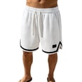 thumbnail image 1 of Men Waffle Knit Relaxed Fit Basketball Shorts, Drawstring Elastic Waist Striped Split Hem Athletic Shorts Breathable Casual Running Vacation Sport Shorts(White,L), 1 of 4