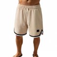 thumbnail image 1 of Men Waffle Knit Relaxed Fit Basketball Shorts, Drawstring Elastic Waist Striped Split Hem Athletic Shorts Breathable Casual Running Vacation Sport Shorts(Khaki,M), 1 of 4