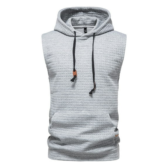 Men Waffle Sleeveless Hooded Sweatshirt Vest Gym Jogging Bodybuilding Slim Fit Plain Training Tops