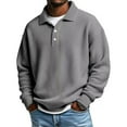 thumbnail image 1 of Men Waffle Sweatshirt Casual Long Sleeve Polo Shirts Quarter Button Pullover Sweaters Fashion Fall Clothes Gray XL, 1 of 3