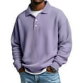 thumbnail image 1 of Men Waffle Sweatshirt Casual Long Sleeve Polo Shirts Quarter Button Pullover Sweaters Fashion Fall Clothes Purple M, 1 of 3